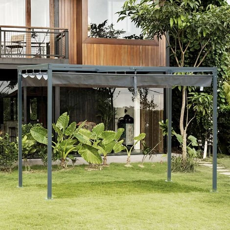 Outsunny Pergola Rétractable 2,98L X 2,13l X 2,22H M Structure Métal époxy Anticorrosion Toile Polyester Haute Densité 180 G/m² Incluse Gris 4 Outsunny Pergola Rétractable 2,98L X 2,13l X 2,22H M Structure Métal époxy Anticorrosion Toile Polyester Haute Densité 180 G/m² Incluse Gris – Image 2