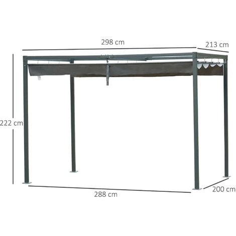 Outsunny Pergola Rétractable 2,98L X 2,13l X 2,22H M Structure Métal époxy Anticorrosion Toile Polyester Haute Densité 180 G/m² Incluse Gris 5 Outsunny Pergola Rétractable 2,98L X 2,13l X 2,22H M Structure Métal époxy Anticorrosion Toile Polyester Haute Densité 180 G/m² Incluse Gris – Image 3