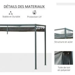 Outsunny Pergola Rétractable 2,98L X 2,13l X 2,22H M Structure Métal époxy Anticorrosion Toile Polyester Haute Densité 180 G/m² Incluse Gris 11 Outsunny Pergola Rétractable 2,98L X 2,13l X 2,22H M Structure Métal époxy Anticorrosion Toile Polyester Haute Densité 180 G/m² Incluse Gris -Outsunny Soldes Magasin 28910102 5