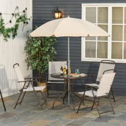 Outsunny Ensemble Salon De Jardin 6 Pcs - Table Ronde + 4 Chaises Pliables + Parasol - Acier époxy Café Textilène Polyester Beige 8 Outsunny Ensemble Salon De Jardin 6 Pcs - Table Ronde + 4 Chaises Pliables + Parasol - Acier époxy Café Textilène Polyester Beige -Outsunny Soldes Magasin 29063474 2
