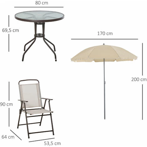 Outsunny Ensemble Salon De Jardin 6 Pcs - Table Ronde + 4 Chaises Pliables + Parasol - Acier époxy Café Textilène Polyester Beige 5 Outsunny Ensemble Salon De Jardin 6 Pcs - Table Ronde + 4 Chaises Pliables + Parasol - Acier époxy Café Textilène Polyester Beige – Image 3
