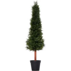 Outsunny Arbre Artificiel Sapin Plante Artificiel Hauteur 1,5 M Tronc Bois Naturel Feuillage Grand Réalisme Vert Foncé Pot Inclus - Vert