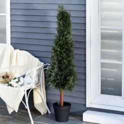 Outsunny Arbre Artificiel Sapin Plante Artificiel Hauteur 1,5 M Tronc Bois Naturel Feuillage Grand Réalisme Vert Foncé Pot Inclus - Vert -Outsunny Soldes Magasin 29063479 4