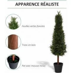 Outsunny Arbre Artificiel Sapin Plante Artificiel Hauteur 1,5 M Tronc Bois Naturel Feuillage Grand Réalisme Vert Foncé Pot Inclus - Vert -Outsunny Soldes Magasin 29063479 5