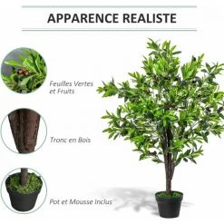 Outsunny Arbre Artificiel Olivier Plante Artificiel Hauteur 1,2 M Tronc Branches Lichen Feuilles Grand Réalisme Pot Inclus - Vert -Outsunny Soldes Magasin 29063483 5