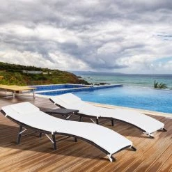 Outsunny Lot De 2 Transats Bains De Soleil Pliables Grand Confort : Matelas, Têtière + Table Basse Résine Tressée Chocolat -Outsunny Soldes Magasin 29063527 2