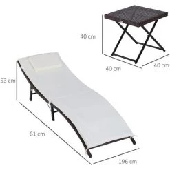 Outsunny Lot De 2 Transats Bains De Soleil Pliables Grand Confort : Matelas, Têtière + Table Basse Résine Tressée Chocolat -Outsunny Soldes Magasin 29063527 3