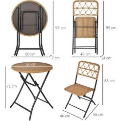 Outsunny Ensemble Bistro De Jardin 3 Pièces Pliantes Style Cosy 2 Chaises + Table Résine Tressée Beige Acier époxy Noir -Outsunny Soldes Magasin 29092399 3