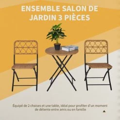 Outsunny Ensemble Bistro De Jardin 3 Pièces Pliantes Style Cosy 2 Chaises + Table Résine Tressée Beige Acier époxy Noir -Outsunny Soldes Magasin 29092399 4