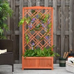 Outsunny Jardinière Avec Treillis - Bac à Fleurs - Jardinière Sur Pied - Dim. 60L X 30l X 122H Cm Bois Sapin Pré-huilé -Outsunny Soldes Magasin 29109686 4