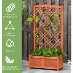 Outsunny Jardinière Avec Treillis - Bac à Fleurs - Jardinière Sur Pied - Dim. 60L X 30l X 122H Cm Bois Sapin Pré-huilé -Outsunny Soldes Magasin 29109686 5