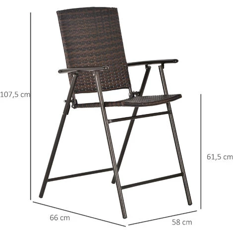 Outsunny Tabourets De Bar Pliable Style Colonial - Lot De 4 Tabourets De Bar - Repose-pied + Accoudoirs - Métal époxy Résine Tressée Chocolat - Marron 4 Outsunny Tabourets De Bar Pliable Style Colonial - Lot De 4 Tabourets De Bar - Repose-pied + Accoudoirs - Métal époxy Résine Tressée Chocolat - Marron – Image 3