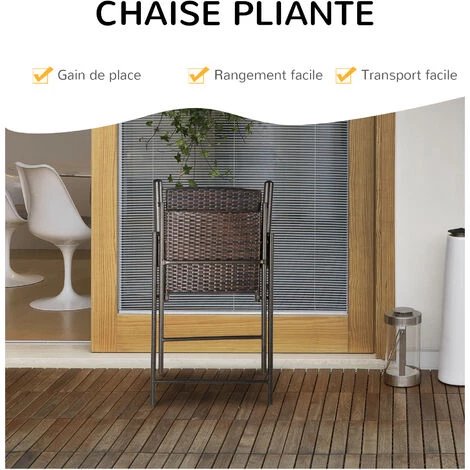 Outsunny Tabourets De Bar Pliable Style Colonial - Lot De 4 Tabourets De Bar - Repose-pied + Accoudoirs - Métal époxy Résine Tressée Chocolat - Marron 5 Outsunny Tabourets De Bar Pliable Style Colonial - Lot De 4 Tabourets De Bar - Repose-pied + Accoudoirs - Métal époxy Résine Tressée Chocolat - Marron – Image 4