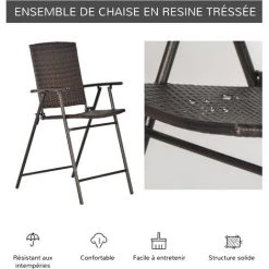 Outsunny Tabourets De Bar Pliable Style Colonial - Lot De 4 Tabourets De Bar - Repose-pied + Accoudoirs - Métal époxy Résine Tressée Chocolat - Marron 10 Outsunny Tabourets De Bar Pliable Style Colonial - Lot De 4 Tabourets De Bar - Repose-pied + Accoudoirs - Métal époxy Résine Tressée Chocolat - Marron -Outsunny Soldes Magasin 29109692 5