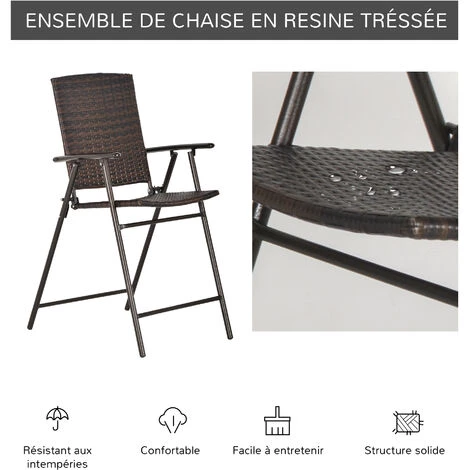 Outsunny Tabourets De Bar Pliable Style Colonial - Lot De 4 Tabourets De Bar - Repose-pied + Accoudoirs - Métal époxy Résine Tressée Chocolat - Marron 6 Outsunny Tabourets De Bar Pliable Style Colonial - Lot De 4 Tabourets De Bar - Repose-pied + Accoudoirs - Métal époxy Résine Tressée Chocolat - Marron – Image 5