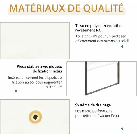 Outsunny Tonnelle Barnum Pavillon De Jardin Dim. 3L X 3l X 2,6H M Métal époxy Toile Polyester Haute Densité Crème 7 Outsunny Tonnelle Barnum Pavillon De Jardin Dim. 3L X 3l X 2,6H M Métal époxy Toile Polyester Haute Densité Crème – Image 5