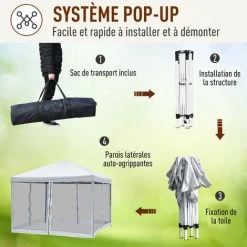 Outsunny Tonnelle Barnum Pliant Style Colonial 2,96L X 2,96l X 2,6H M 4 Moustiquaires + Sac De Transport Crème Noir -Outsunny Soldes Magasin 29167751 4