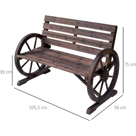 Outsunny Banc De Jardin 3 Places Style Rustique Chic Accoudoirs Roues Charette Bois Sapin Traité Carbonisation 5 Outsunny Banc De Jardin 3 Places Style Rustique Chic Accoudoirs Roues Charette Bois Sapin Traité Carbonisation – Image 3