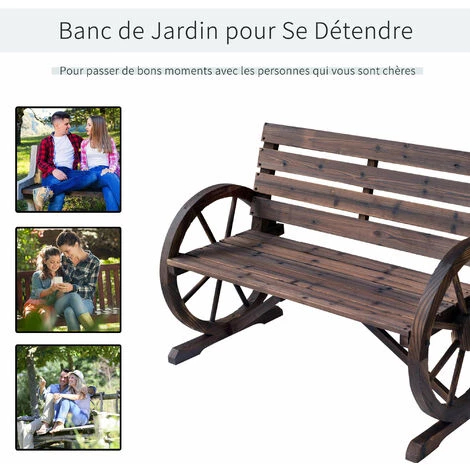 Outsunny Banc De Jardin 3 Places Style Rustique Chic Accoudoirs Roues Charette Bois Sapin Traité Carbonisation 6 Outsunny Banc De Jardin 3 Places Style Rustique Chic Accoudoirs Roues Charette Bois Sapin Traité Carbonisation – Image 4