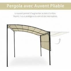 Outsunny Pergola Tonnelle De Jardin Avec Auvent Réglable Métal époxy Polyester Haute Densité Crème -Outsunny Soldes Magasin 29167850 5