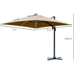 Outsunny Parasol Déporté Carré Parasol LED Inclinable Pivotant 360° Manivelle Piètement Acier Dim. 3L X 3l X 2,66H M Beige - Beige -Outsunny Soldes Magasin 29216296 3