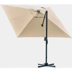 Outsunny Parasol Déporté Carré Parasol LED Inclinable Pivotant 360° Manivelle Piètement Acier Dim. 3L X 3l X 2,66H M Beige - Beige -Outsunny Soldes Magasin 29216296 4