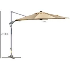 Outsunny Parasol Déporté Octogonal Parasol LED Inclinable Pivotant Manivelle Piètement Acier Dim. Ø 3 X 2,48H M Beige -Outsunny Soldes Magasin 29295969 3