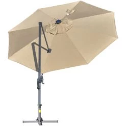 Outsunny Parasol Déporté Octogonal Parasol LED Inclinable Pivotant Manivelle Piètement Acier Dim. Ø 3 X 2,48H M Beige -Outsunny Soldes Magasin 29295969 5