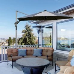 Outsunny Parasol Déporté Octogonal Parasol LED Inclinable Pivotant Manivelle Piètement Acier Dim. Ø 3 X 2,48H M Gris -Outsunny Soldes Magasin 29295977 2