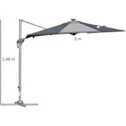 Outsunny Parasol Déporté Octogonal Parasol LED Inclinable Pivotant Manivelle Piètement Acier Dim. Ø 3 X 2,48H M Gris -Outsunny Soldes Magasin 29295977 3