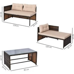 Outsunny Ensemble Salon De Jardin 2 Pièces Canapé D'angle 4 Places + Table Basse Plateau Verre Trempé + 5 Coussins Résine Tressée Brun -Outsunny Soldes Magasin 29361116 3