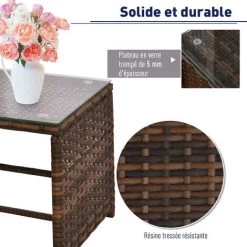 Outsunny Ensemble Salon De Jardin 2 Pièces Canapé D'angle 4 Places + Table Basse Plateau Verre Trempé + 5 Coussins Résine Tressée Brun -Outsunny Soldes Magasin 29361116 4