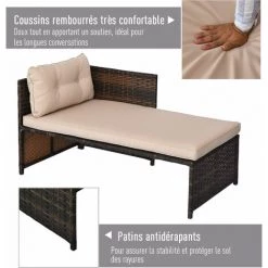 Outsunny Ensemble Salon De Jardin 2 Pièces Canapé D'angle 4 Places + Table Basse Plateau Verre Trempé + 5 Coussins Résine Tressée Brun -Outsunny Soldes Magasin 29361116 5
