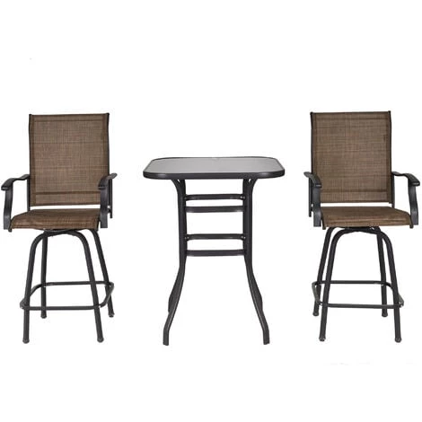 Outsunny Ensemble Salon De Jardin Bar 3 Pièces 2 Tabourets Pivotants + 1 Table Bistro Plateau Verre Trempé Acier Textilène Marron - Marron 3 Outsunny Ensemble Salon De Jardin Bar 3 Pièces 2 Tabourets Pivotants + 1 Table Bistro Plateau Verre Trempé Acier Textilène Marron - Marron