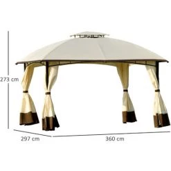 Outsunny Tonnelle Barnum Pavillon De Jardin Style Colonial Double Toit Toiles Latérales Amovibles 3,6L X 2,97l X 2,73H M Polyester Crème Café -Outsunny Soldes Magasin 29647620 3