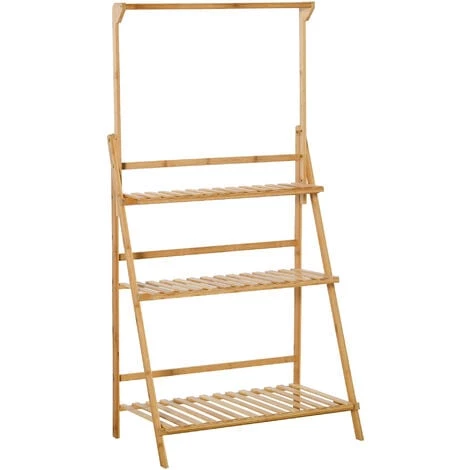 Outsunny Étagère échelle à Fleurs En Bois De Bambou - Porte Plante Bois 3 étagères + Barre Support Pour Pots Suspendus 3 Outsunny Étagère échelle à Fleurs En Bois De Bambou - Porte Plante Bois 3 étagères + Barre Support Pour Pots Suspendus