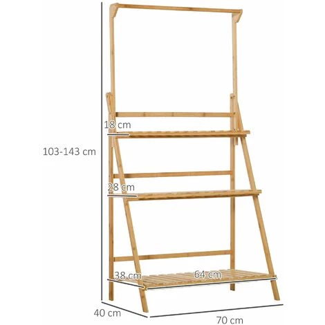 Outsunny Étagère échelle à Fleurs En Bois De Bambou - Porte Plante Bois 3 étagères + Barre Support Pour Pots Suspendus 5 Outsunny Étagère échelle à Fleurs En Bois De Bambou - Porte Plante Bois 3 étagères + Barre Support Pour Pots Suspendus – Image 3