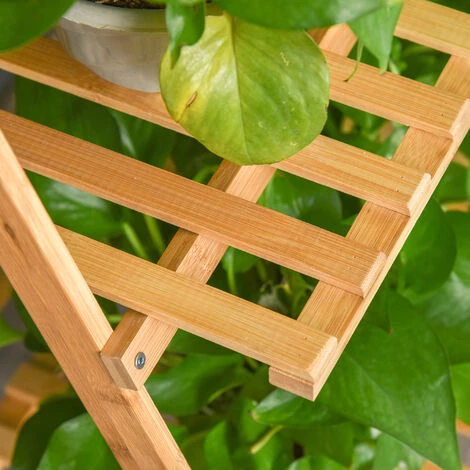 Outsunny Étagère échelle à Fleurs En Bois De Bambou - Porte Plante Bois 3 étagères + Barre Support Pour Pots Suspendus 7 Outsunny Étagère échelle à Fleurs En Bois De Bambou - Porte Plante Bois 3 étagères + Barre Support Pour Pots Suspendus – Image 5