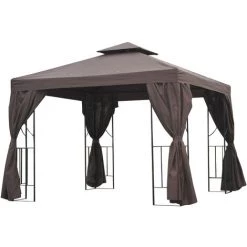 Outsunny Tonnelle Barnum Style Colonial Double Toit Toiles Latérales Amovibles 2,95L X 2,95l X 2,65H M Chocolat Noir - Marron