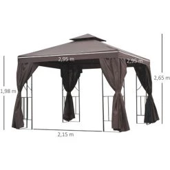 Outsunny Tonnelle Barnum Style Colonial Double Toit Toiles Latérales Amovibles 2,95L X 2,95l X 2,65H M Chocolat Noir - Marron -Outsunny Soldes Magasin 29823760 3