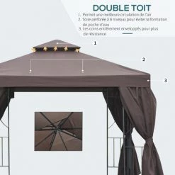 Outsunny Tonnelle Barnum Style Colonial Double Toit Toiles Latérales Amovibles 2,95L X 2,95l X 2,65H M Chocolat Noir - Marron -Outsunny Soldes Magasin 29823760 5