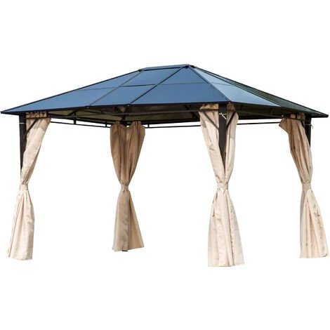 Outsunny Pavillon De Jardin Tonnelle Rigide Dim. 3,65L X 3l X 2,7H M Rideaux Latéraux Anti-UV Beige Acier Noir Polycarbonate - Beige 3 Outsunny Pavillon De Jardin Tonnelle Rigide Dim. 3,65L X 3l X 2,7H M Rideaux Latéraux Anti-UV Beige Acier Noir Polycarbonate - Beige