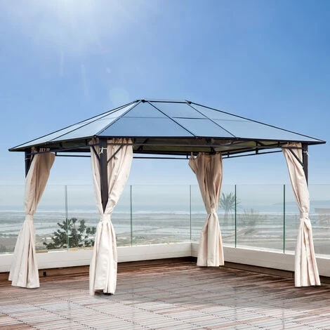 Outsunny Pavillon De Jardin Tonnelle Rigide Dim. 3,65L X 3l X 2,7H M Rideaux Latéraux Anti-UV Beige Acier Noir Polycarbonate - Beige 4 Outsunny Pavillon De Jardin Tonnelle Rigide Dim. 3,65L X 3l X 2,7H M Rideaux Latéraux Anti-UV Beige Acier Noir Polycarbonate - Beige – Image 2