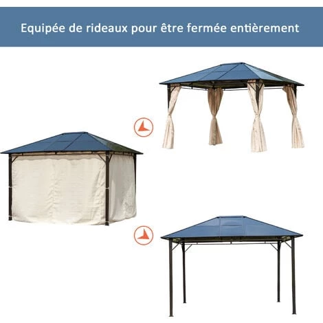 Outsunny Pavillon De Jardin Tonnelle Rigide Dim. 3,65L X 3l X 2,7H M Rideaux Latéraux Anti-UV Beige Acier Noir Polycarbonate - Beige 6 Outsunny Pavillon De Jardin Tonnelle Rigide Dim. 3,65L X 3l X 2,7H M Rideaux Latéraux Anti-UV Beige Acier Noir Polycarbonate - Beige – Image 4
