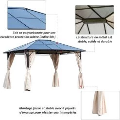 Outsunny Pavillon De Jardin Tonnelle Rigide Dim. 3,65L X 3l X 2,7H M Rideaux Latéraux Anti-UV Beige Acier Noir Polycarbonate - Beige 11 Outsunny Pavillon De Jardin Tonnelle Rigide Dim. 3,65L X 3l X 2,7H M Rideaux Latéraux Anti-UV Beige Acier Noir Polycarbonate - Beige -Outsunny Soldes Magasin 29823768 5