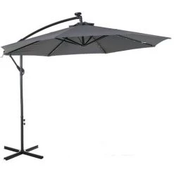Outsunny Parasol Déporté Octogonal Parasol LED Inclinable Manivelle Piètement Acier Dim. Ø 3 X 2,6H M Gris