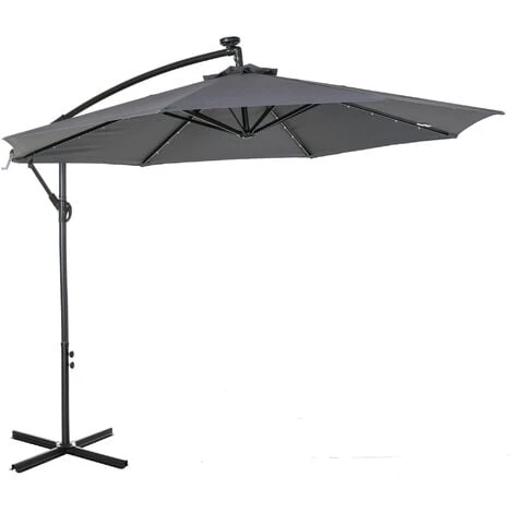 Outsunny Parasol Déporté Octogonal Parasol LED Inclinable Manivelle Piètement Acier Dim. Ø 3 X 2,6H M Gris 3 Outsunny Parasol Déporté Octogonal Parasol LED Inclinable Manivelle Piètement Acier Dim. Ø 3 X 2,6H M Gris