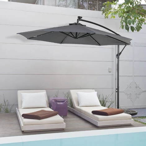 Outsunny Parasol Déporté Octogonal Parasol LED Inclinable Manivelle Piètement Acier Dim. Ø 3 X 2,6H M Gris 4 Outsunny Parasol Déporté Octogonal Parasol LED Inclinable Manivelle Piètement Acier Dim. Ø 3 X 2,6H M Gris – Image 2