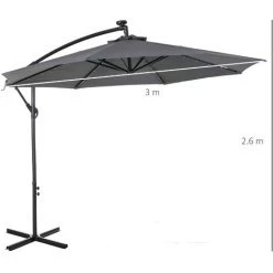 Outsunny Parasol Déporté Octogonal Parasol LED Inclinable Manivelle Piètement Acier Dim. Ø 3 X 2,6H M Gris 9 Outsunny Parasol Déporté Octogonal Parasol LED Inclinable Manivelle Piètement Acier Dim. Ø 3 X 2,6H M Gris -Outsunny Soldes Magasin 29823794 3