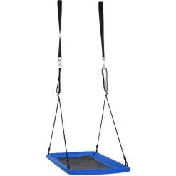 Outsunny Balançoire Nid D'oiseau Rectangulaire XXL Balançoire Panier Dim. 150L X 80l X 180H Cm Hauteur Réglable Métal époxy Oxford Bleu Noir